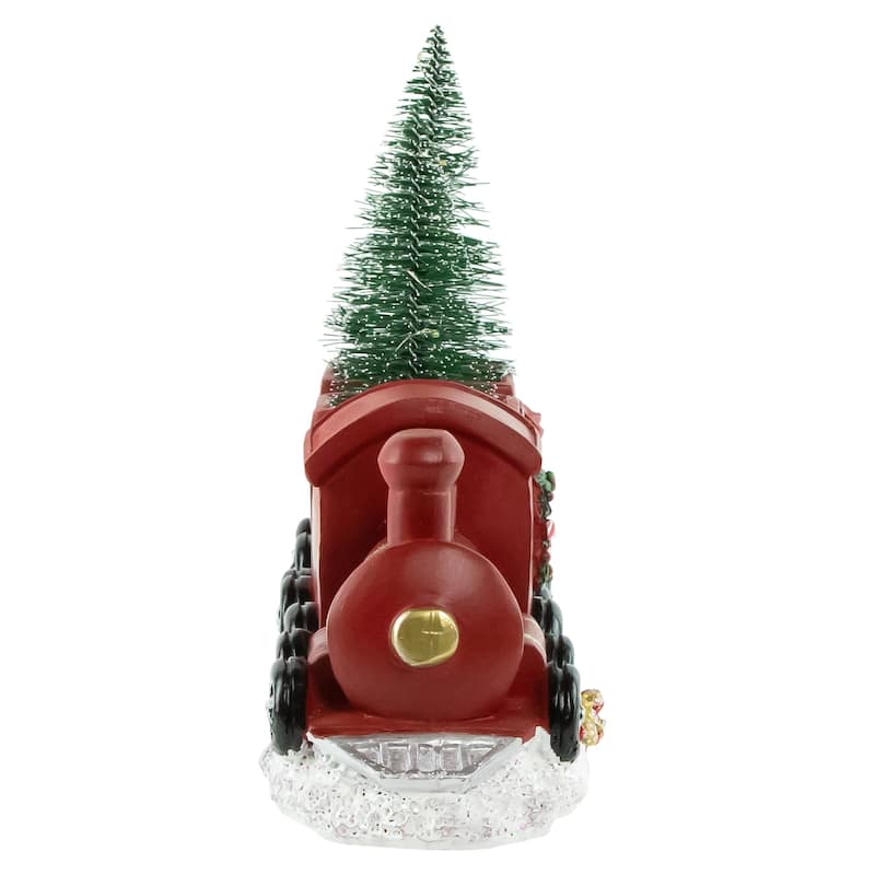 12" Red and Gold Christmas Train With LED Lighted Frosted Trees Tabletop Decoration