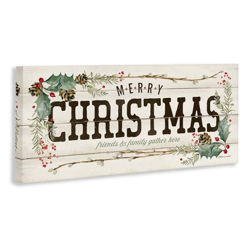 Stupell Rustic Merry Christmas Friends and Family Sign Canvas Wall Art