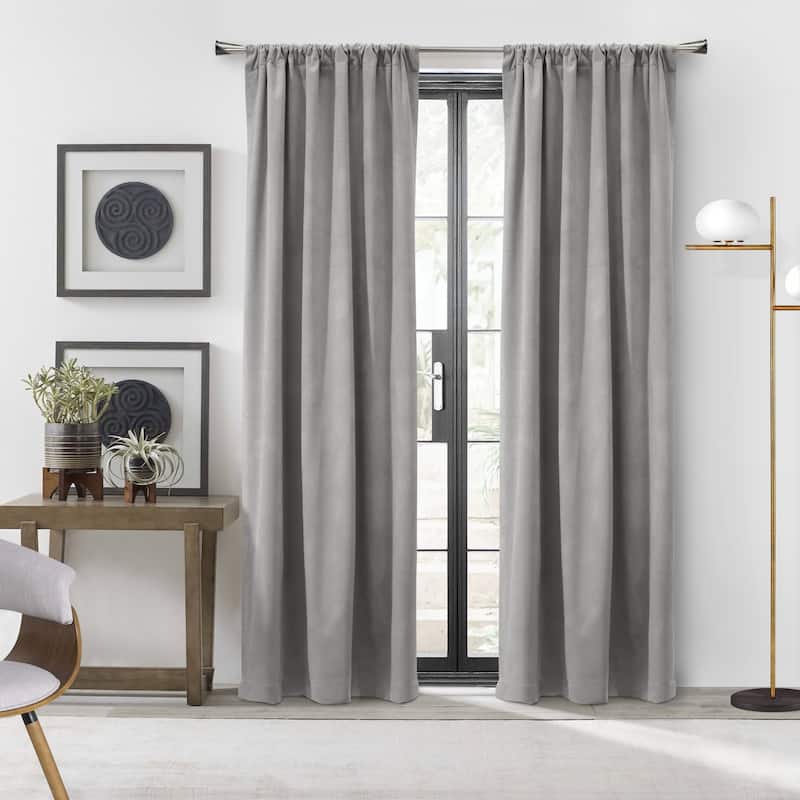 Scala Room Darkening Velvet Dual Header Curtain Panel - 50" x 95" - Silver
