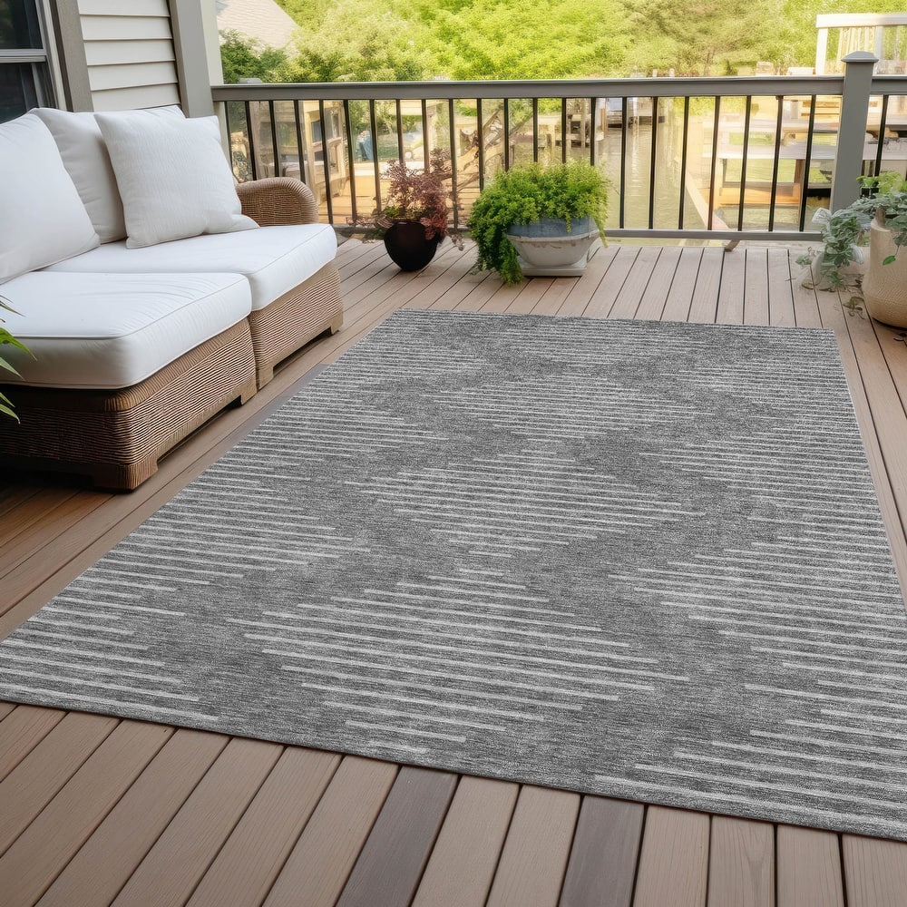 Machine Washable Indoor/ Outdoor Modern Stripe Chantille Rug