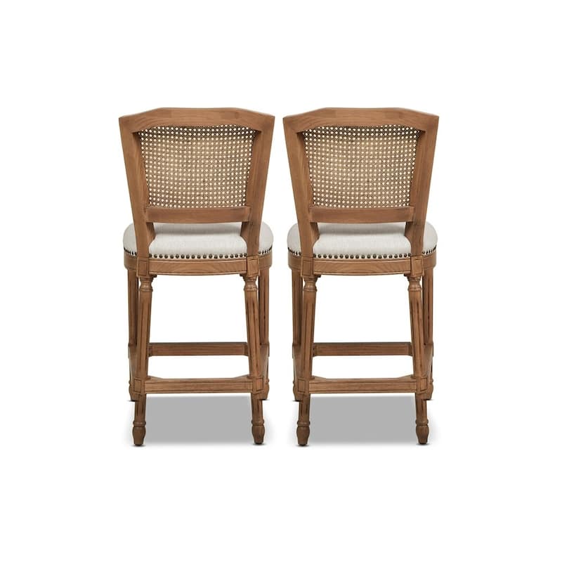 Triomphe 26.5" Oak and Rattan Armless Counter Stool