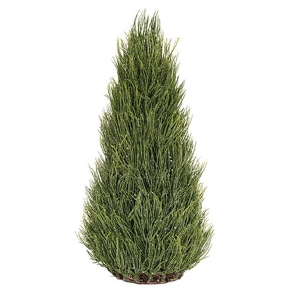 Glittered Long Needle Cone Tree 17 Inch Green with Brown Base Tabletop Christmas Holiday Winter Décor