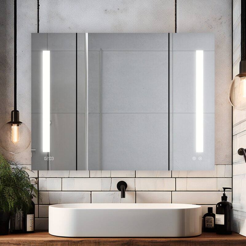 AQUADOM Signature Royale 36W LED Medicine Cabinet Defogger, 3X LED Vertically Adjustable Magnifying Mirror, Electrical Outlets