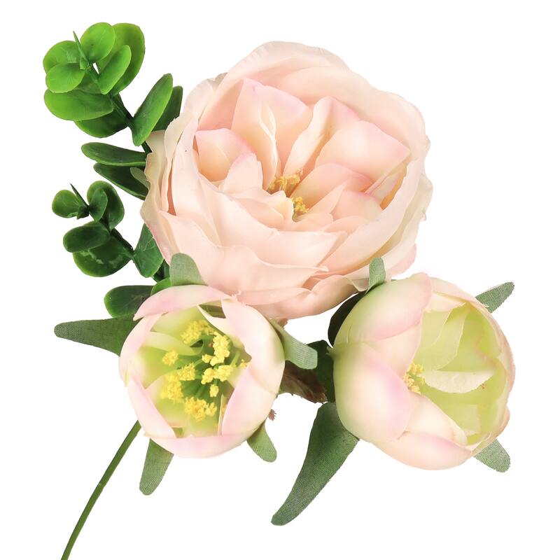 Set of 4 Ivory Pink Artificial Cabbage Rose Flower Stem Bush Bouquet ...