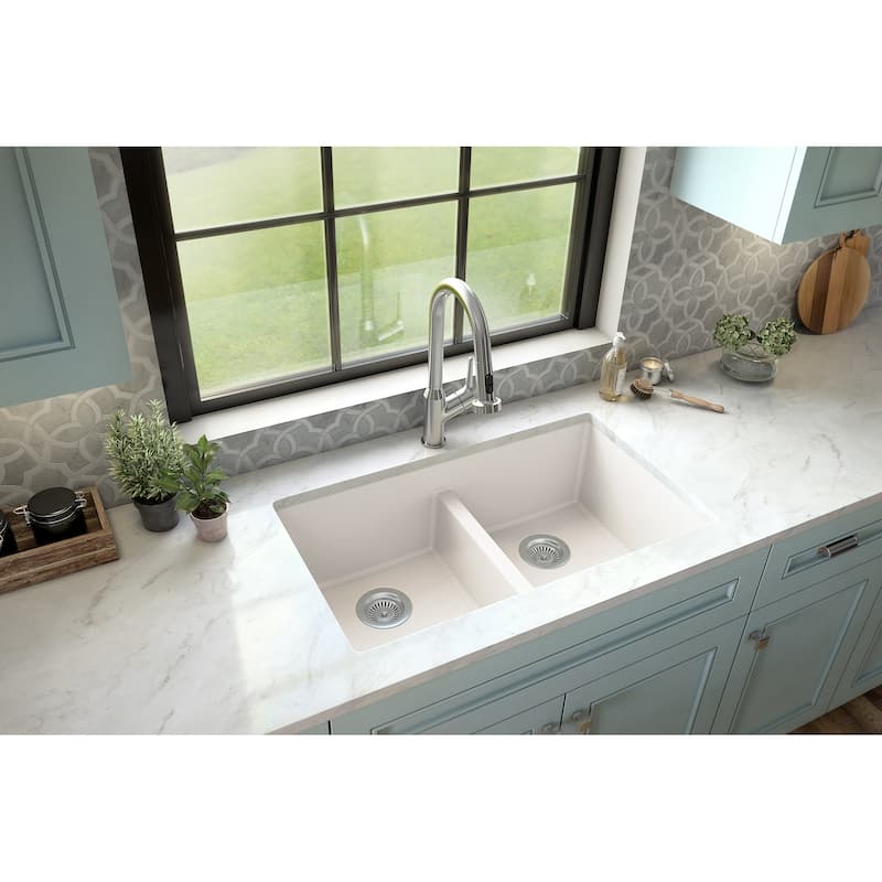Karran 32" Undermount Double Equal Bowl Quartz Kitchen Sink Kit - 32" x 19.5" x 9"