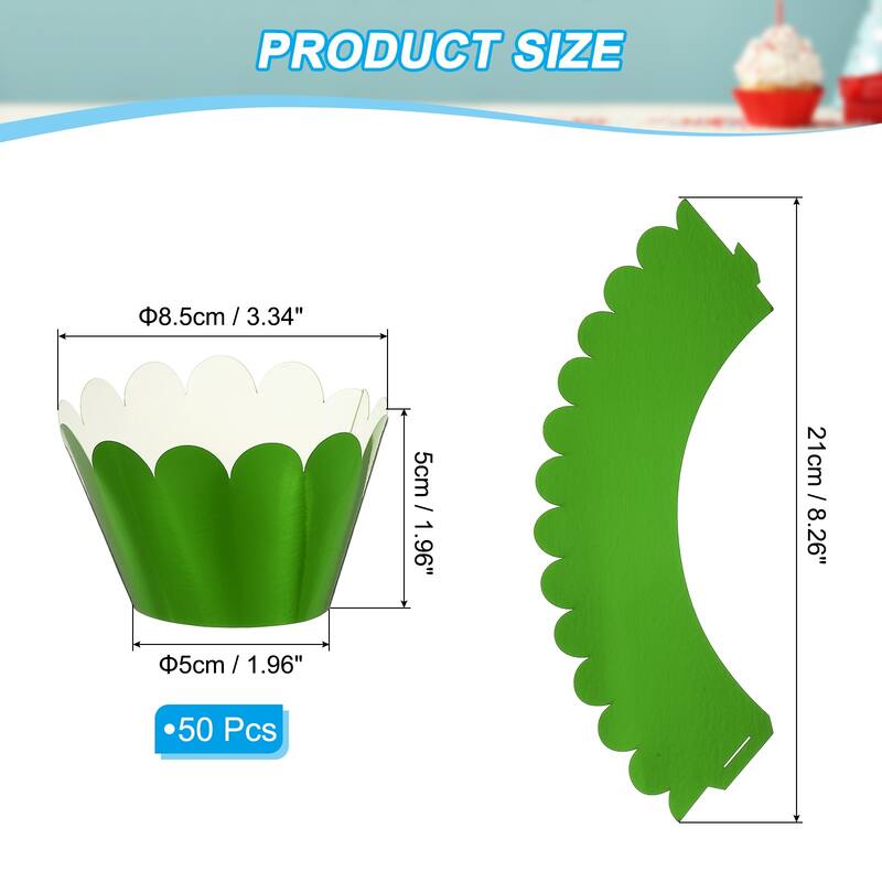 Cupcake Wrappers Paper, 50 Pack Baking Cups Standard Wave Decor - Reflective Green