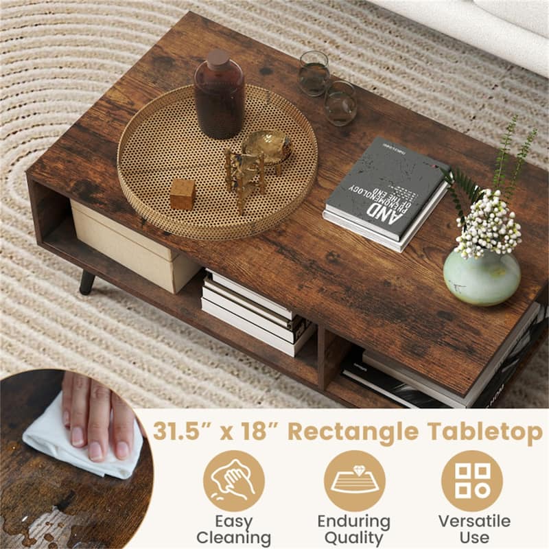 31.5”Long Modern 2-Tier Coffee Table with Open Storage Compartments and Sturdy Metal Legs - 31.5" x 18" x 12"