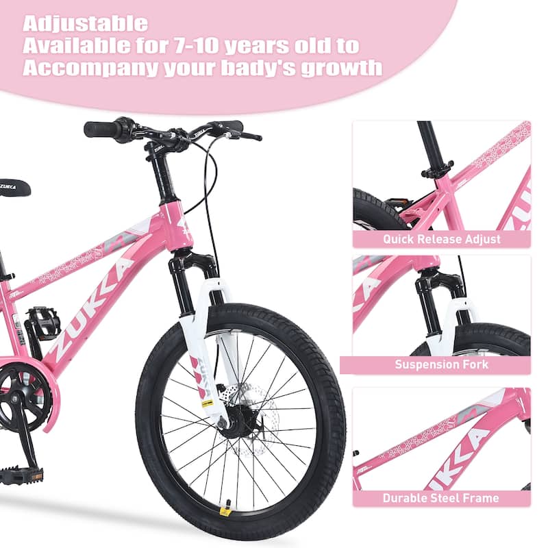 Mountain Cycling Bike 20 Inch Road Bicycle, Steel Single Speed Bikewith Dual Disc Brakes and Suspension Fork for Kids & Teens