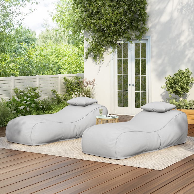 Christopher Knight Home- Fiano Fabric Outdoor Bean Bag Lounge Chair - Light Gray_Set of 2