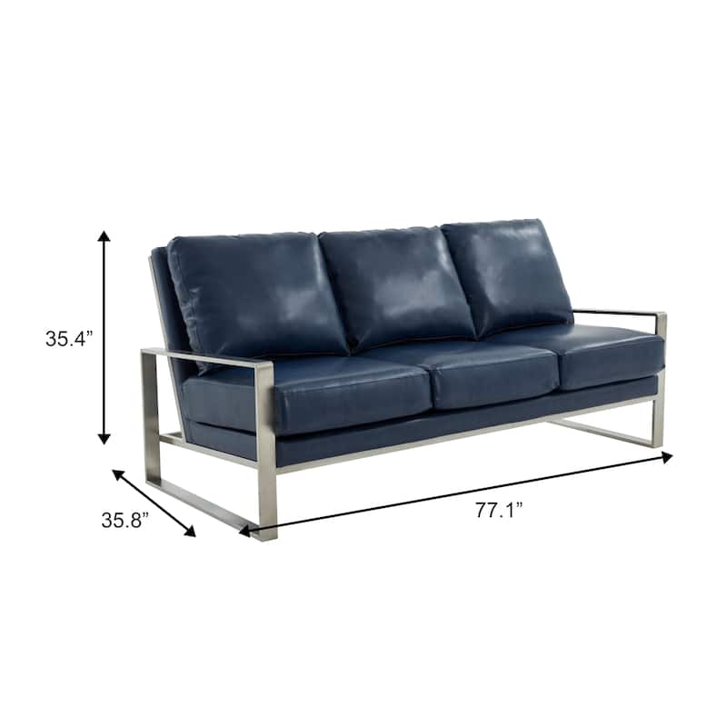 Jefferson 3 Seater Leather Sofa in Brushed Silver Stainless Steel Frame with Pocket Spring Couch for Living Room Office Lounge