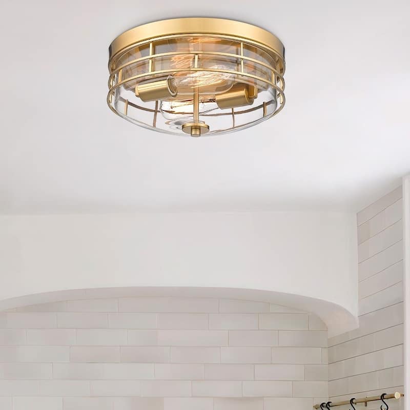 Industrial Flush Mount Ceiling Light Fixture,13in. for Entryway Bedroom Hallway - Brushed Gold