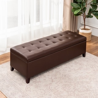 Adeco Faux Leather Storage Ottoman Bench for Living Room