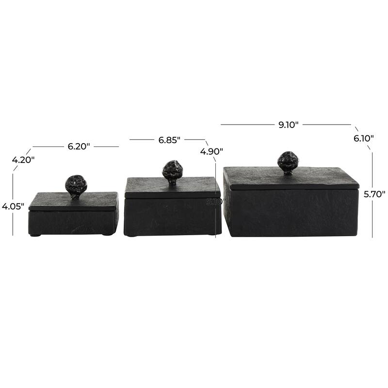 Black Marble Box with Textured Silver or Black Aluminum Knobs (Set of 3)