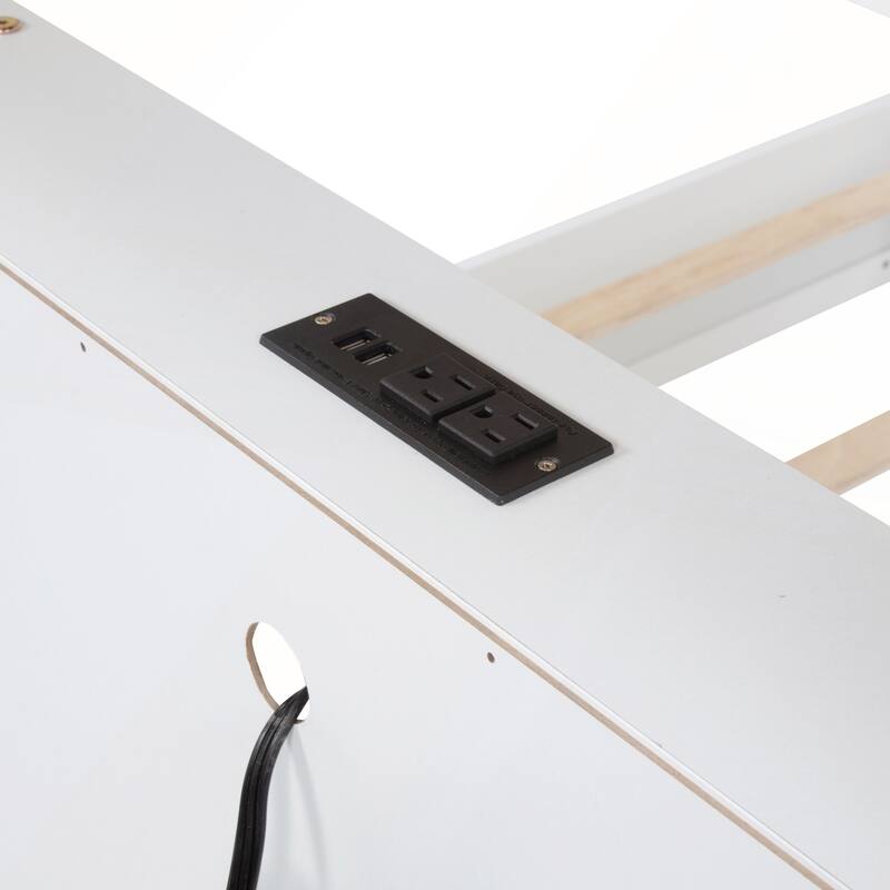 Queen Over Queen Bunk Bed with Built-in Storage Cabinets and Charging Station