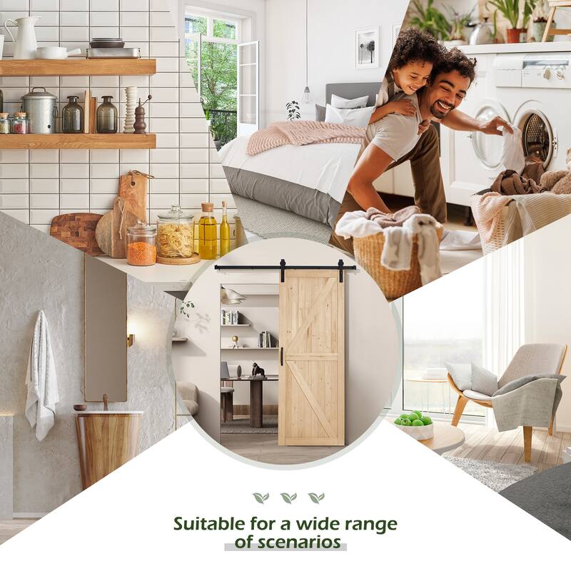 Erommy 84"H Sliding Barn Door Kit - Solid Wood, Easy Assembly, Smooth Sliding, Natural Finish