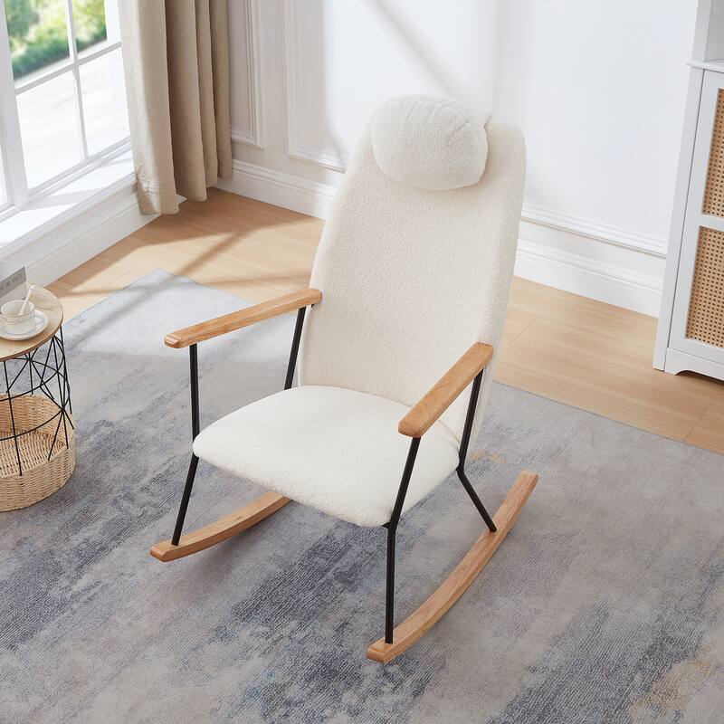 Adjustable Headrest Pillow Rocking Chair Accent Chair with High Backrest