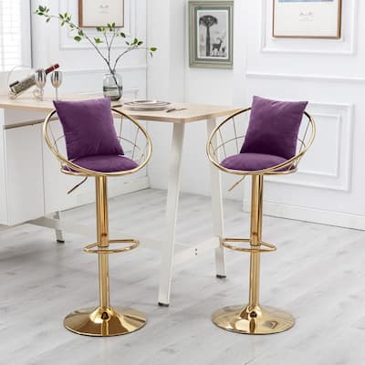 Adjustable Swivel Bar Stools with Gold Plated Frame (Set of 2)