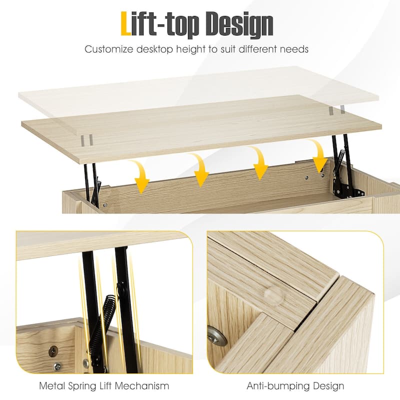 Modern Coffee Table with Lift Top and Large Hidden Storage Space - 38.5" x 20"/29" x 16.5"