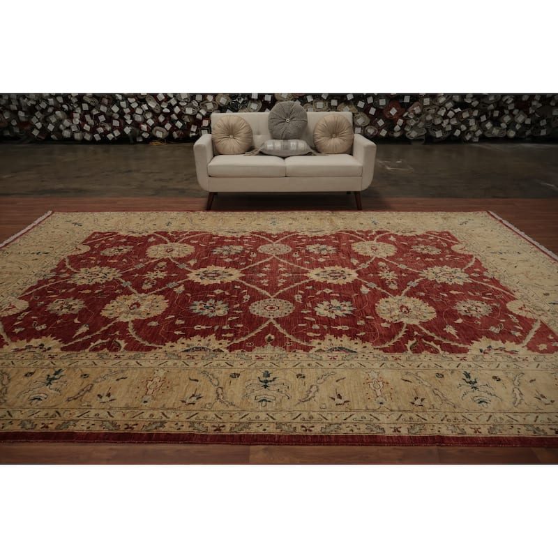 Hand Knotted Oriental 100% Wool Carpet Traditional All-Over Red Ziegler Area Rug - 13' 3'' X 9' 10''