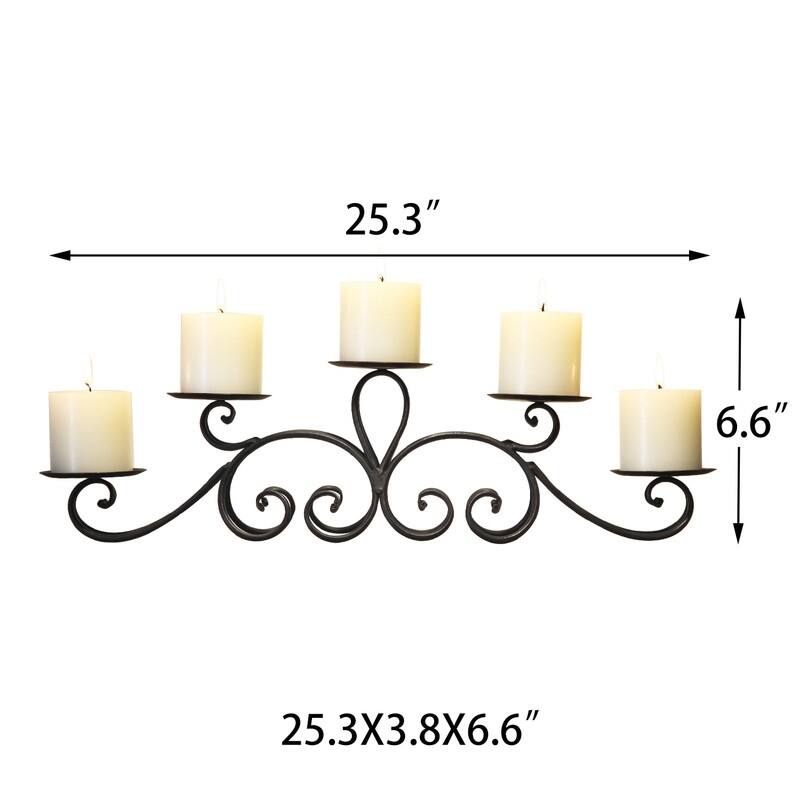 Adeco 5-pillar Iron Table Top Candle Holder - 24.4"x 4.5"x 6.5"