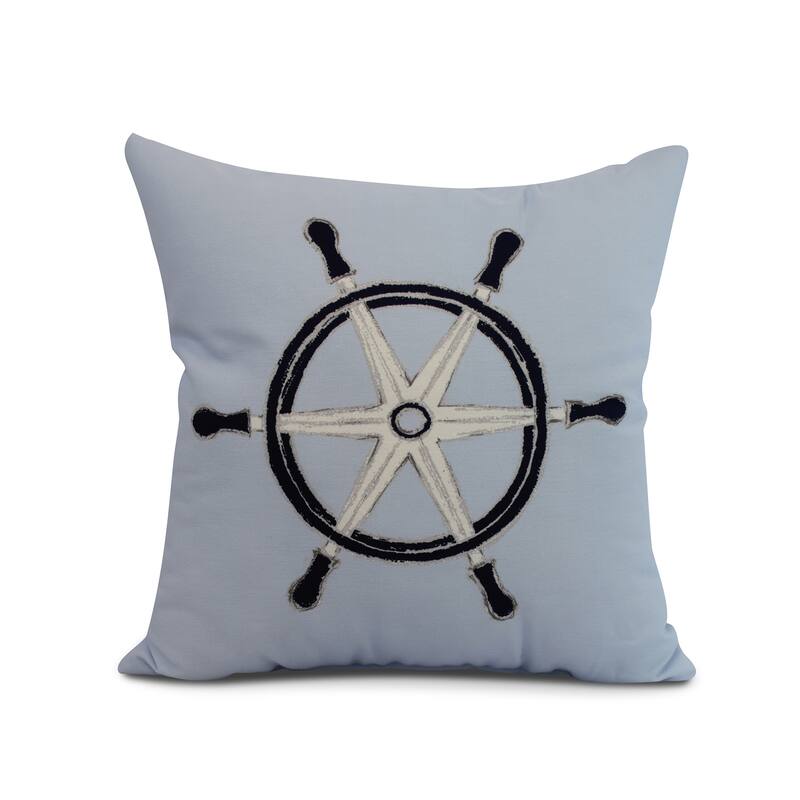 16 x 16 Inch Ship Wheel Geometric Print Outdoor Pillow - Blue