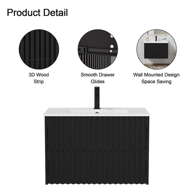 Wall Mounted Bathroom Vanity Set Mid-Century Storage Cabinet with Ceramic Sink