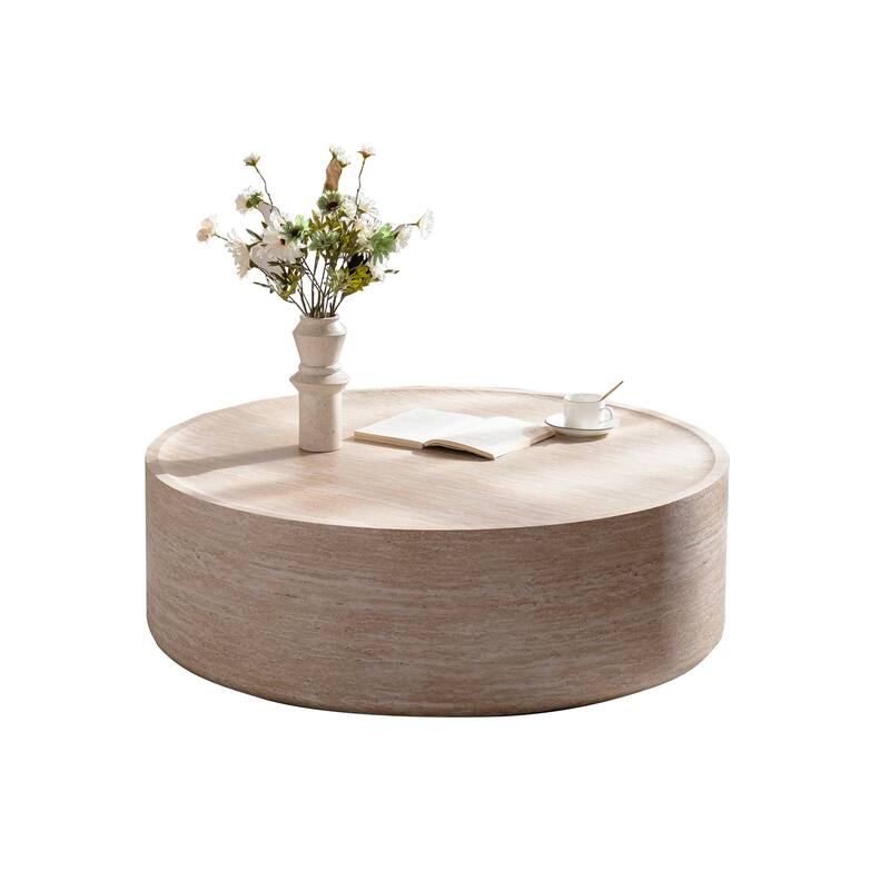 39.37" Round Coffee Table with Mars Pattern, Modern Drum Circle Design for Living Room, Stylish Accent Table