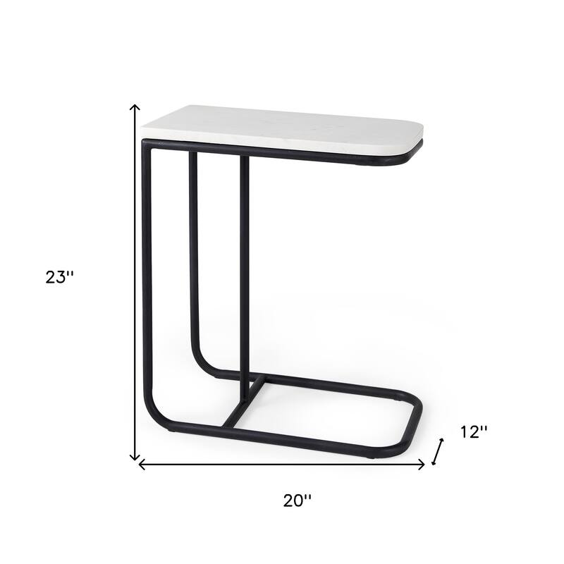 HomeRoots 23" Black And White Marble and Metal C Table End Table - 20' X '23' X '12