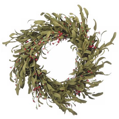 National Tree Company Artificial Autumn Wreath, Decorated with Assorted Grass, Berry Clusters, Autumn Collection, 22 inches