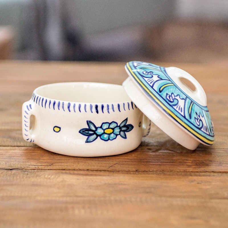 Novica Handmade Bermuda Ceramic Soup Bowl With Lid