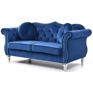 Hollywood 68 in. Velvet Chesterfield Loveseat with 2-Throw Pillow - 68"L x 35"W x 34"H