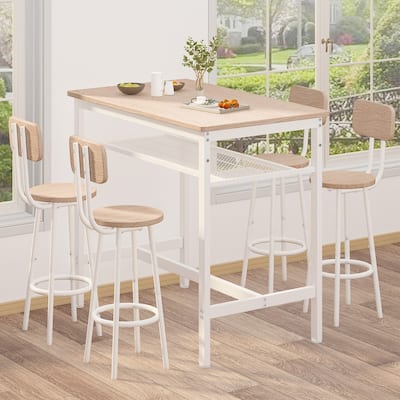 5-Piece Kitchen Counter Height Table Set, Dinig Table & Chairs, Bar Table with 4 Chairs