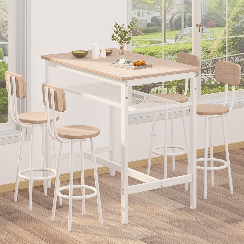 5-Piece Kitchen Counter Height Table Set, Dinig Table & Chairs, Bar Table with 4 Chairs