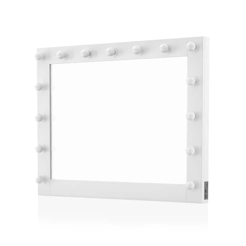 Roseanne Luminous Glam White Bulbed Mirror with USBs by Furniture of America
