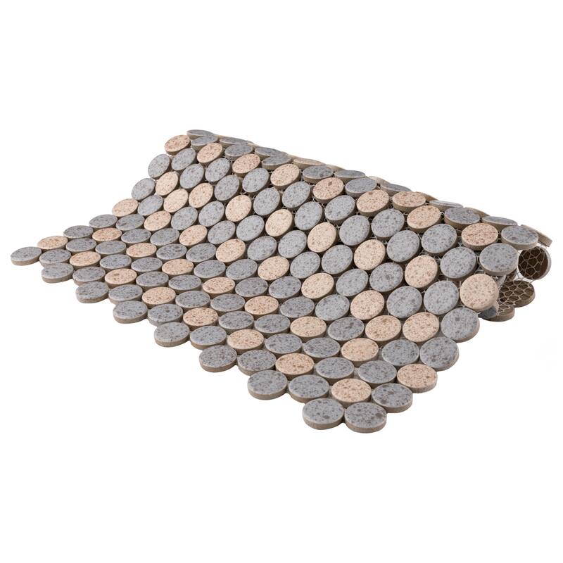 Merola Tile Hudson Penny Round Cookies/Cream 11-7/8" x 12-5/8" Porcelain Floor and Wall Tile