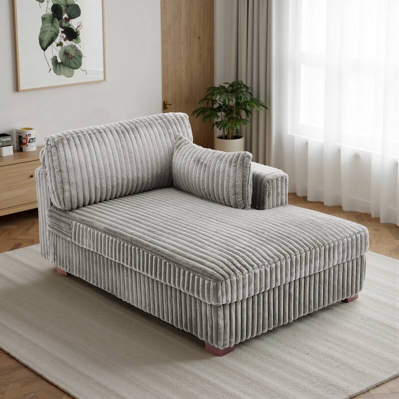 42" W Plush Corduroy Upholstered Chaise Lounge Sleeper for Living