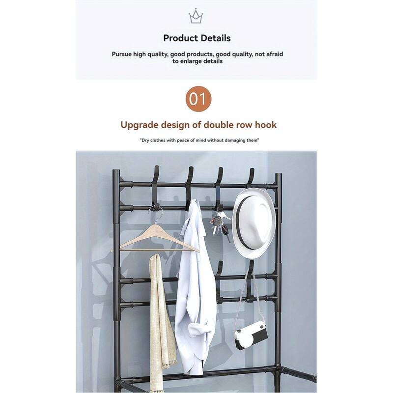 5-Tier Freestanding Shoe Rack and Coat Stand Entryway Organizer for Shoes Boots Hats - 26”L x 11”W x 68.9”H