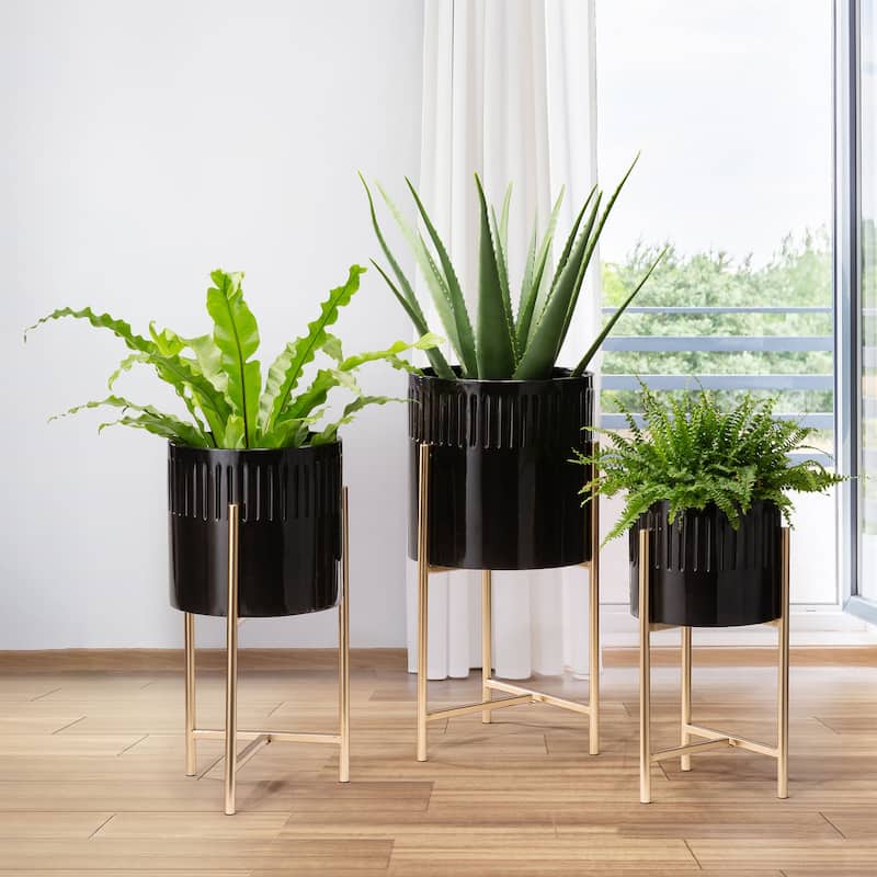 Glitzhome Set of 3 Modern Metal Cachepot Planters with Stands Plant Flower Pot Indoor Outdoor