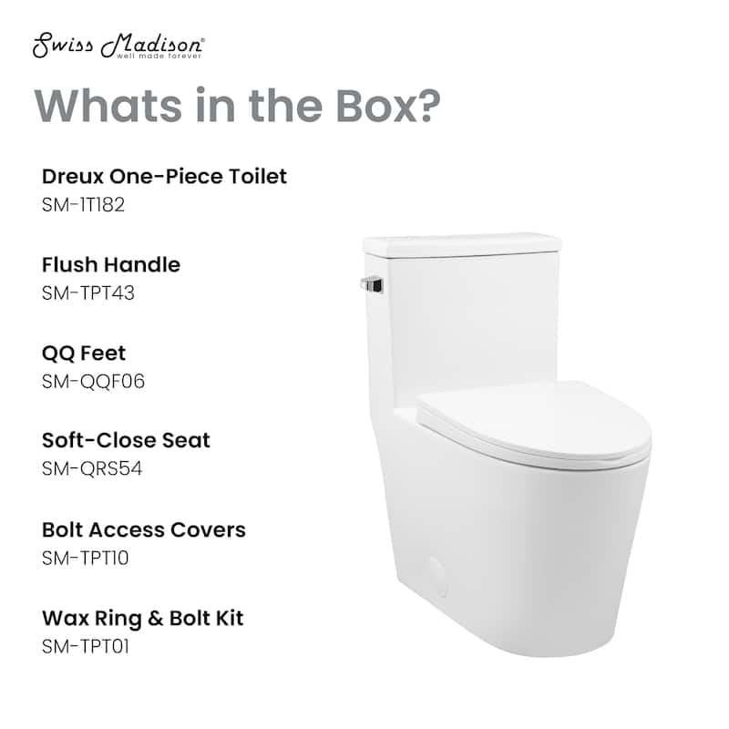 Dreux One Piece Elongated Toilet Left Side Flush 1.28 Gpf - 27.95" x 16.14" 29.92"