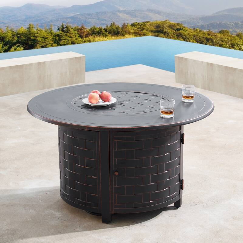 Aluminum 44in Fire Table Set with Four Swivel Rockers & Accessories