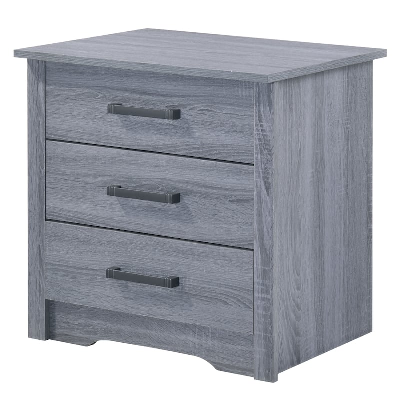3-Drawer Wooden Nightstand - 23" - Gray