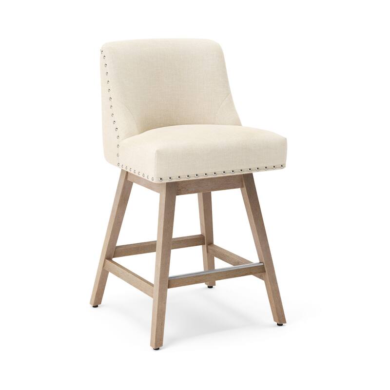 Modern 26 in. H Counter Height Bar Stools Upholstered 360 Free Swivel Counter Stools with Nailhead Trim