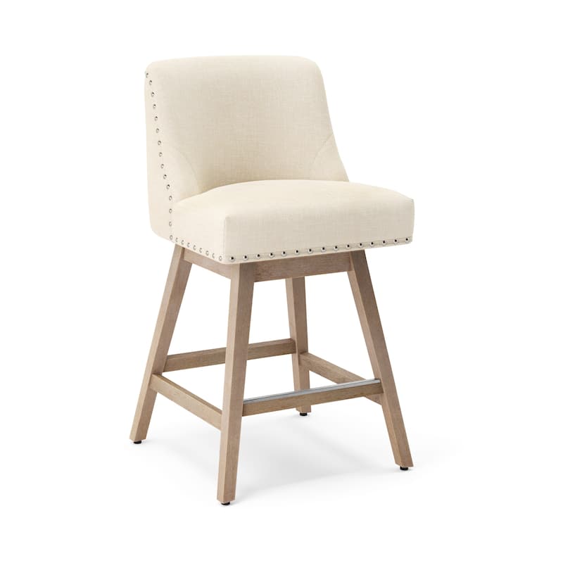 26 in. Counter Height Upholstered Wood Frame Swivel Bar Stool with Farbic Seat Set of 2 - 19.6"D x 19.6"W x 37"H