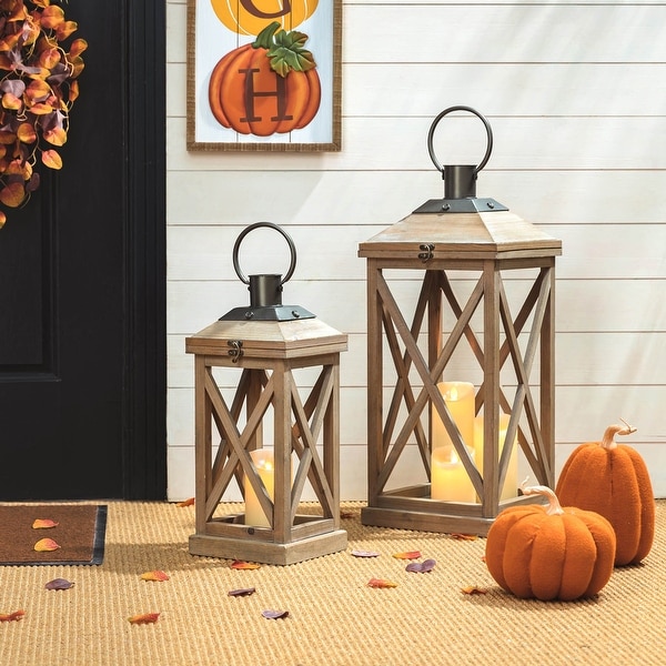 Glitzhome Set of 2 Farmhouse Wooden Lantern Hanging Candle Holders Fall Wedding Decor 24 17 On Sale Bed Bath Beyond 30883634