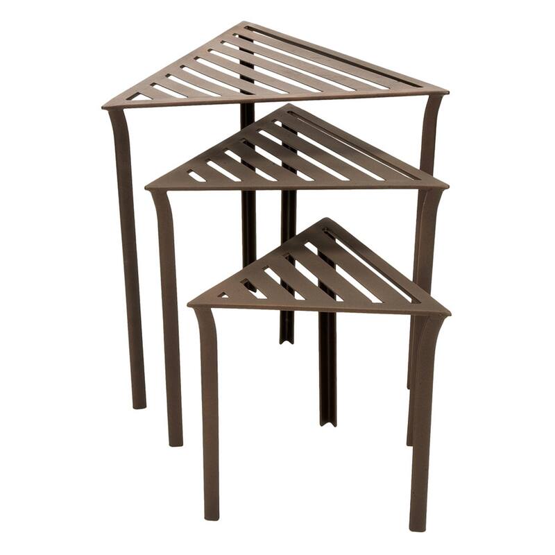 Achla Designs Set of 3 Triangular Nesting Tables, 24 Inch Tall, Roman Bronze Powder Coat Finish