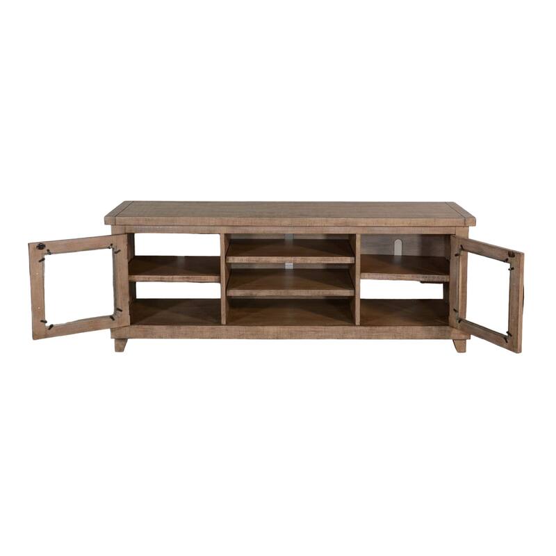 Anva TV Media Console, Shelves, Doors, Light Brown Mahogany, 64 Inch
