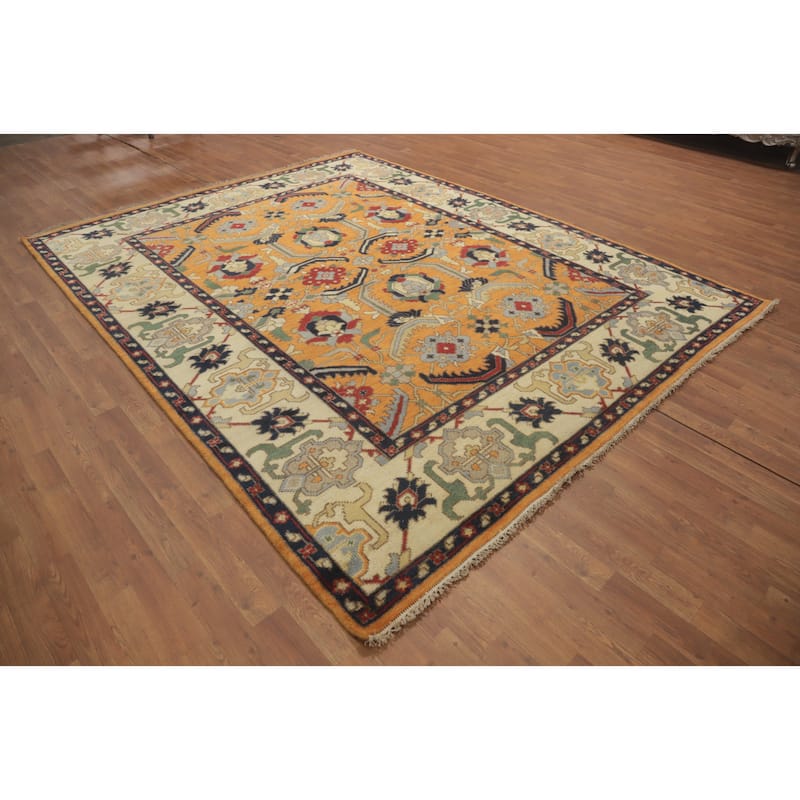 Hand-knotted Transitional Wool Carpet Orange Oushak Rug Floral Oriental Area Rug - 9' 9'' X 7' 10''