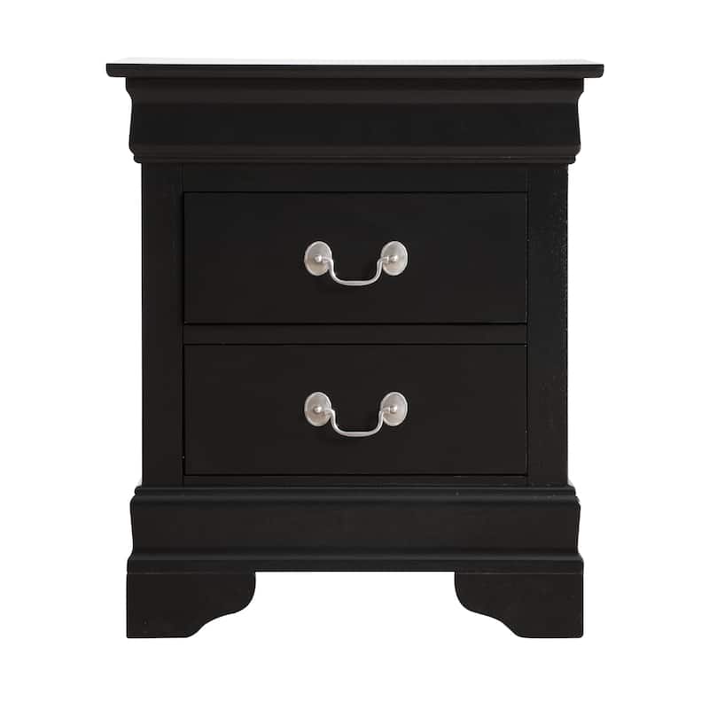 Black Nightstand 24x21x16 with Two Spacious Drawers, Compact Bedside Table for Bedroom Storage and Sleek Contemporary Look