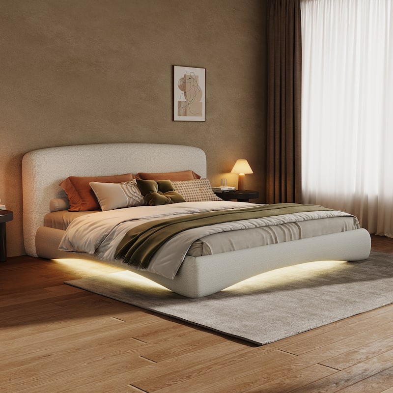 Christopher Knight Home - Lunera Modern Upholstered Bed with Smart Ambient Lighting - Cream - King