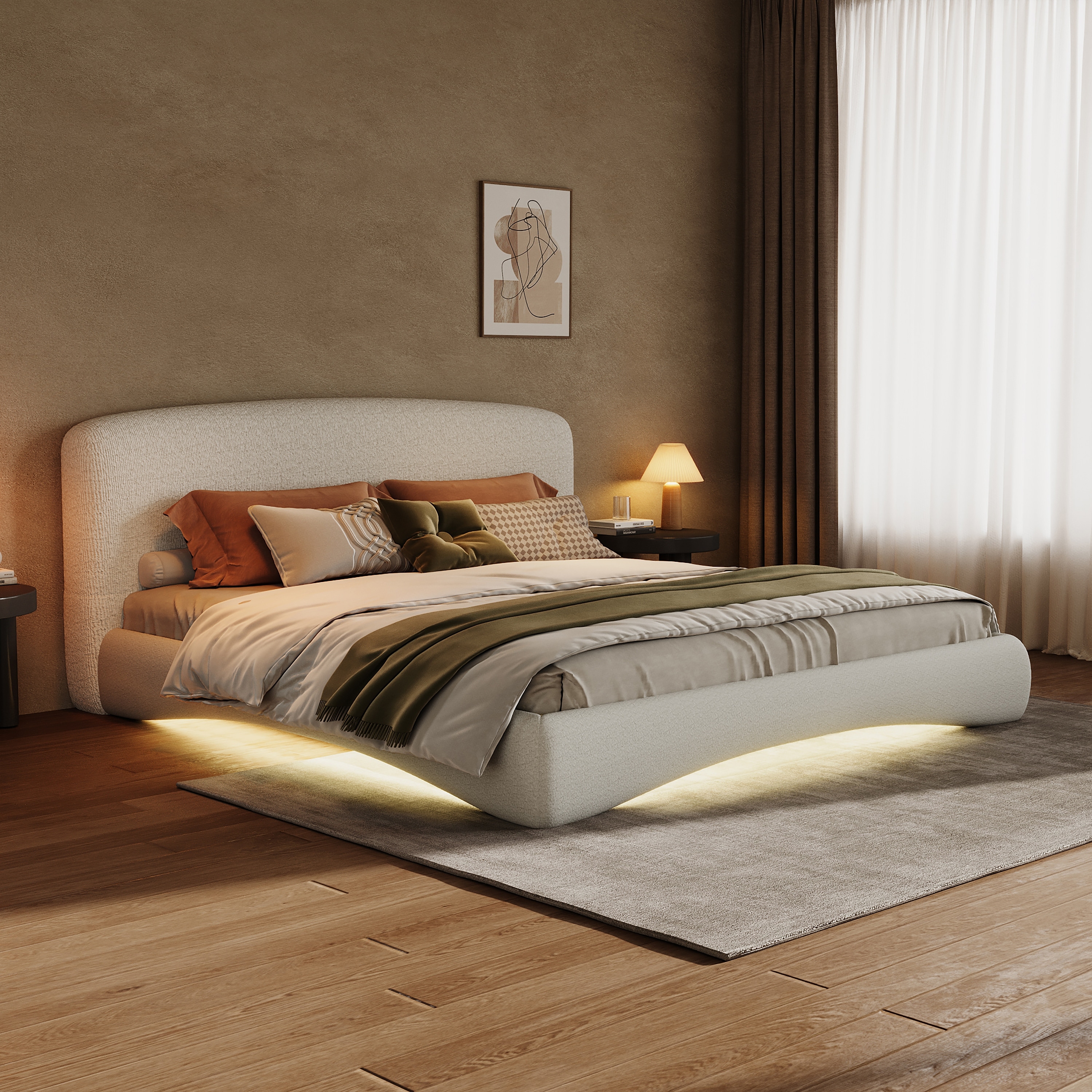 Christopher Knight Home - Lunera Modern Upholstered Bed with Smart Ambient Lighting